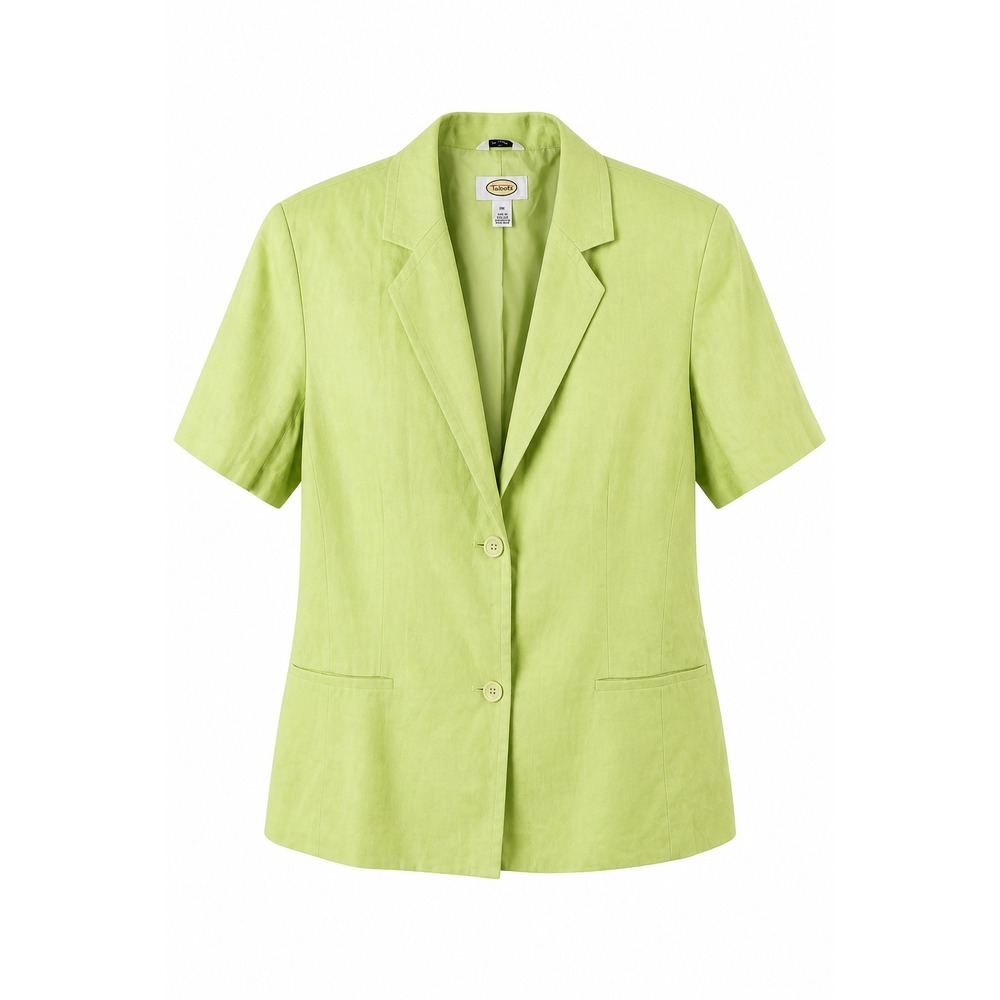 Talbots Irish Linen Blazer Womens 20 Lime Green Short Sleeve Plus Size Coastal